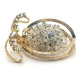 Lisner Gold Tone Rhinestone & Glass Crystal Pin