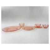 6pc Pink Depression Glass Set W/ Plates & Cups