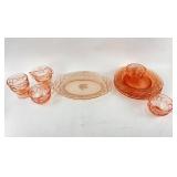 Pink Depression Glass Tea Set With Platter