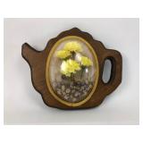 Wood Teapot Plaque With Preserved Flowers