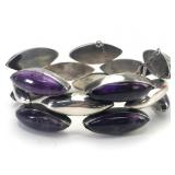 Mexican Silver & Amethyst Link Bracelet