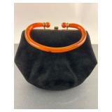 Black Suede Purse With Bakelite Handle
