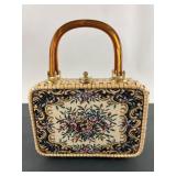 Hong Kong Wicker Handbag With Floral Tapestry