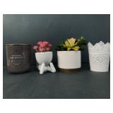 Decorative Candle & Potted Faux Succulents