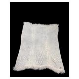 White Knit Throw Blanket With Fringe