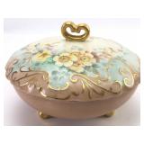 Vtg Handpainted Porcelain Dresser Box W/ Lid