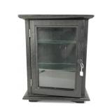 Black Wooden Display Case With Glass Shelves