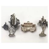 Sterling Unmarked Charms Cactus, Tram & Palm Tree