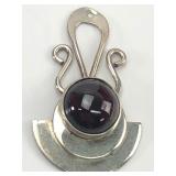 Sterling Unmarked & Red Garnet Pendant