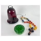 Uranium green flower frog, Red Glass Lantern, Bead