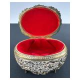 Japanese Ornate Metal Jewelry Box With Velvet Lini