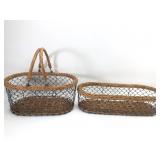2 Wicker & Wire Baskets Made In Philippines