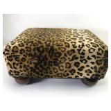Leopard Print Footstool With Wooden Legs
