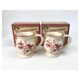 Cracker Barrel Red Floral Stoneware Mugs