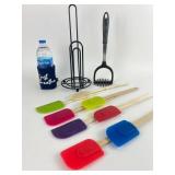 11 Item Lot: Spatulas, Masher & Holder