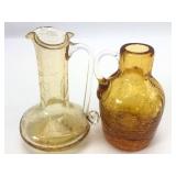Vtg Amber Crackle Glass Mini Jugs & Pitchers