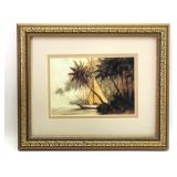 Framed Print Of Sailboat & Palm Trees