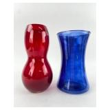 Red & Blue Glass Vases 9ï¿½ï¿½ & 8ï¿½ï¿½ Tall