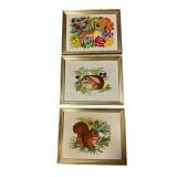 3 Framed Animal Embroidered Art