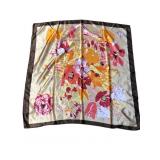 Floral Silk Scarf With Brown Border