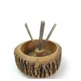 Wood Nut Bowl With Picks & Cracker