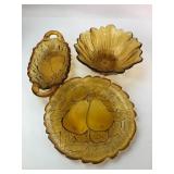 Amber Glass Fruit Bowl, Plate & Tray Set