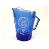 Blue Glass Shirley Temple Pitcher With Etched Port