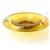Amber Glass Bowl With Etched Floral Design