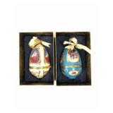 2 Painted Hinged Egg Boxes Featuring Winter Scenes