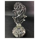 Vintage Clear Glass Perfume Bottle W/ Floral Stopp