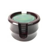 Vintage Wood & Agate Coaster Set With Stand