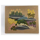 Hand-Embroidered Floral Art On Linen, 22ï¿½18ï¿½ï¿½