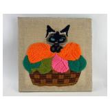 Crewel Embroidery Cat & Yarn Basket
