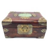 Wooden Jewelry Box W/ Brass & Jade Inlay