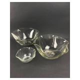 3 Clear Glass Bowls With Yellow Tint