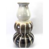 Vtg MCM Painted Striped Ceramic Triple Gourd Vase