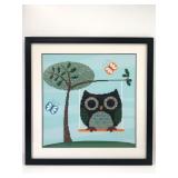 Framed Owl Bead Art With Tree & Butterflies
