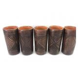 5 Vtg Ceramic Tiki Tumblers 6 Inches