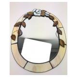 Stained Glass Oval Mirror With Floral Design