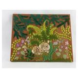 Embroidered Textile Art With Rabbits