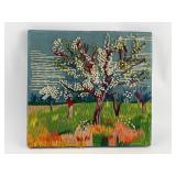 Embroidered Landscape Art On Fabric Canvas