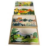 4 Framed Embroidered Seasonal Scenes