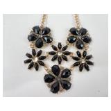 Gold Tone Necklace With Blackstone Flowers