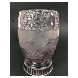 Cut Glass Purple Goblet With Etched Design