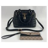 Black Faux Leather Handbag & Wristlet