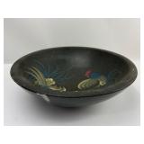 Hand-Painted Wooden Bowl With Rooster Design