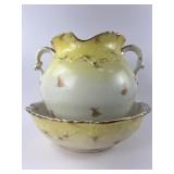 Victorian Pitcher & Bowl Set With Gold Trim