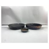 3 Cast Iron Skillets & Mini Pan