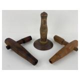 Vintage Wood barrel spouts & hog scraper Tool