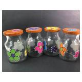 4 Glass Jars With Flower Design